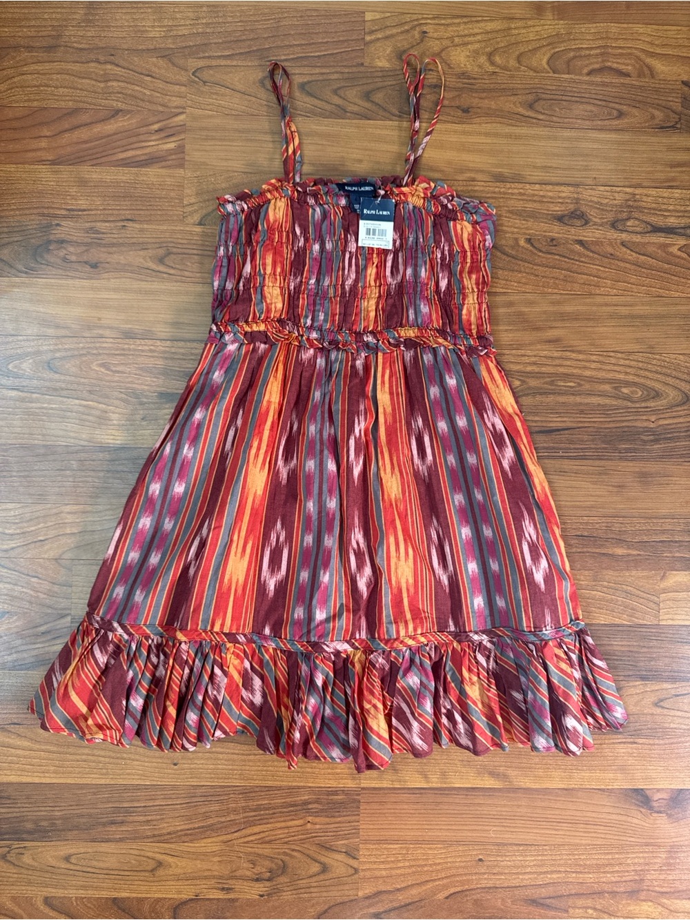 Ralph Lauren Girls Red & Orange Striped Sundress with Ruffle Hem